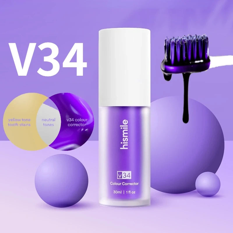 HISMILE V34 Colour Corrector Teeth Toothpaste For Teeth Whitening Brightening Care Toothpaste Reduce Yellowing Beauty Health