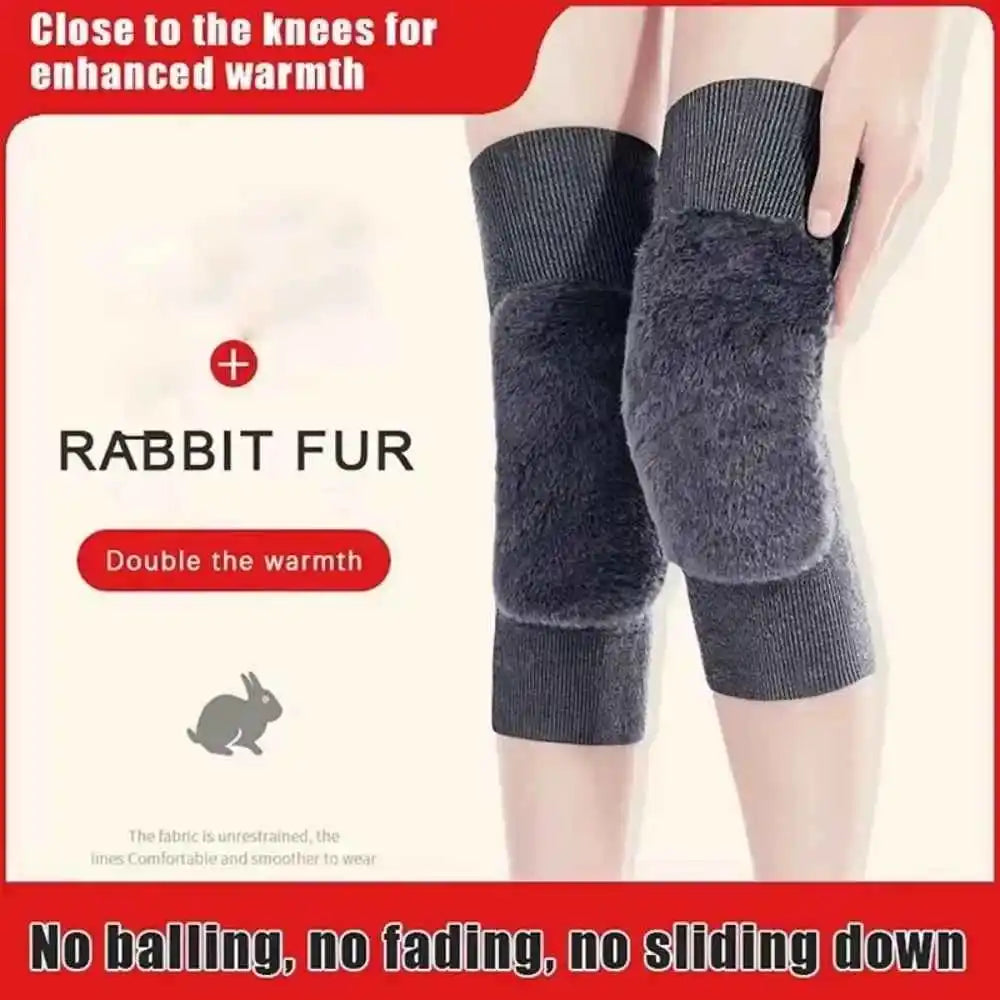 New 1 Pair Rabbit Fur Knee Pads for Women Winter Warm Men Old People Cold Leg Arthritis Kneepad Knee Support Run Knee Protector